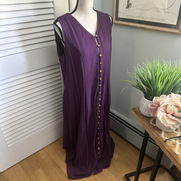 Vintage Fashion Bug Dress Womens 16 Purple Maxi Retro 90s Bohemian Resort Wear - Picture 3 of 11